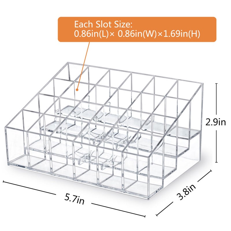 MOSIKER Lipstick Organizer,Small Clear Plastic Compact Lip Gloss Chapstick Perfume Sample Mascara Holder with 24 Slots - Image 2